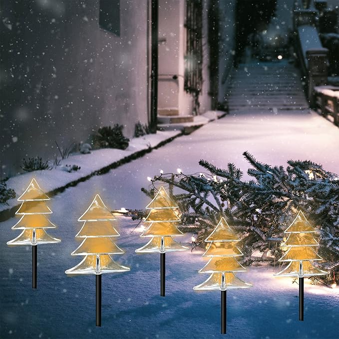 Solar Led Pathway Lights Christmas Tree Path Light for Christmas Holiday Decoration Waterproof Garden Light Yard Decoration Warm White (Trees)