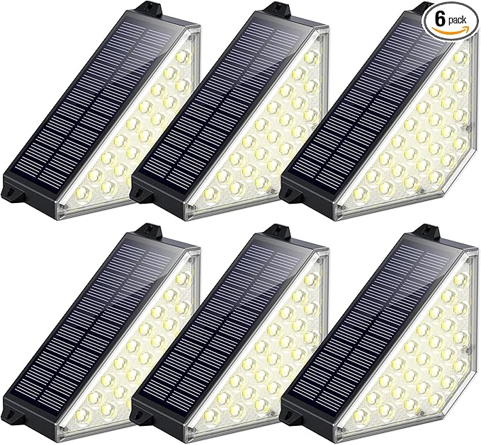 TECKNET Solar Step Lights for Outside, 2 Adjustable Brightness, 2 Mounting Methods, 24 LEDs Solar Stair Lights Outdoor, IP67 Waterproof Deck Light for Yard, Porch, Front Door, Patio, Garden （3000K）