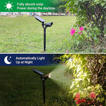 Solar Spotlights Outdoor, 4 Modes Solar Landscape Spot Light with Super Brightness LED, Panel & Light Adjustable, Solar Powered Security Lights IP65 Waterproof for Walkway Yard Garden, 2 Pack