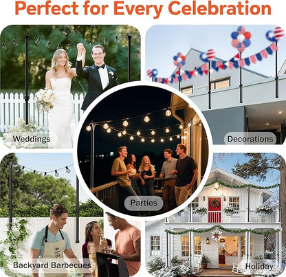 6 Pack String Light Poles, 5 Ft Light Poles for Outside, Thickened Metal Poles for Outdoor String Lights, Light Pole for Patio Deck Garden Backyard Wedding Party Decor