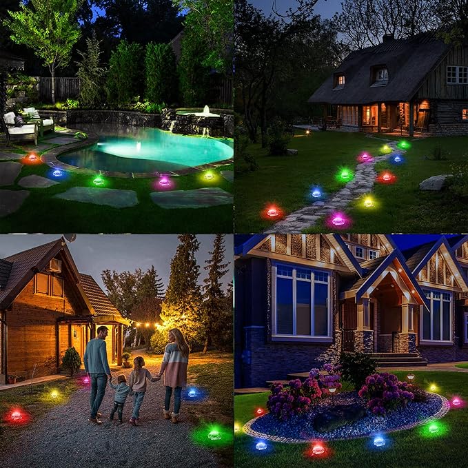 Brizled 12 Pack Color Changing Solar Ground Lights, 16 LED Outdoor Pathway Lights Landscape Lighting, Multicolor | Lumora