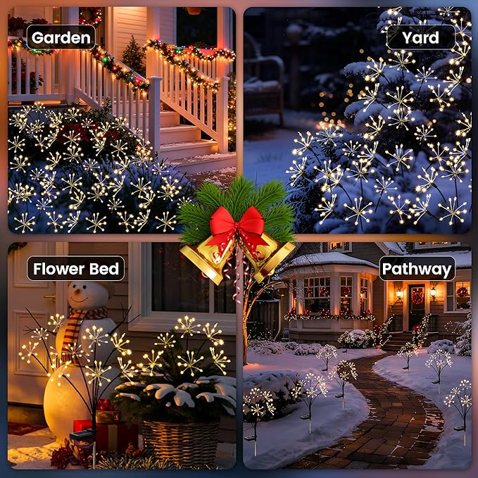 Solar Garden Lights Outdoor, Solar Garden Decor, Solar Fairy Lights, Gardening Supplies, Solar Powered Lights Waterproof for Yard Patio, Fairy Decor Firwork(2 Pack)