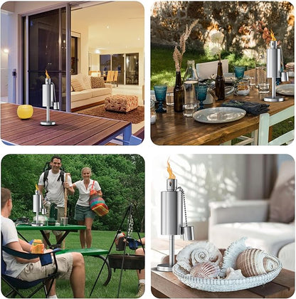Table Top Torch Canister - 10.5in Tall Stainless Steel Refillable Citronella Torches Outdoor - Tabletop Torches for Outside Patio or Deck - Oil Lamp Outdoor Lighting by Pure Garden