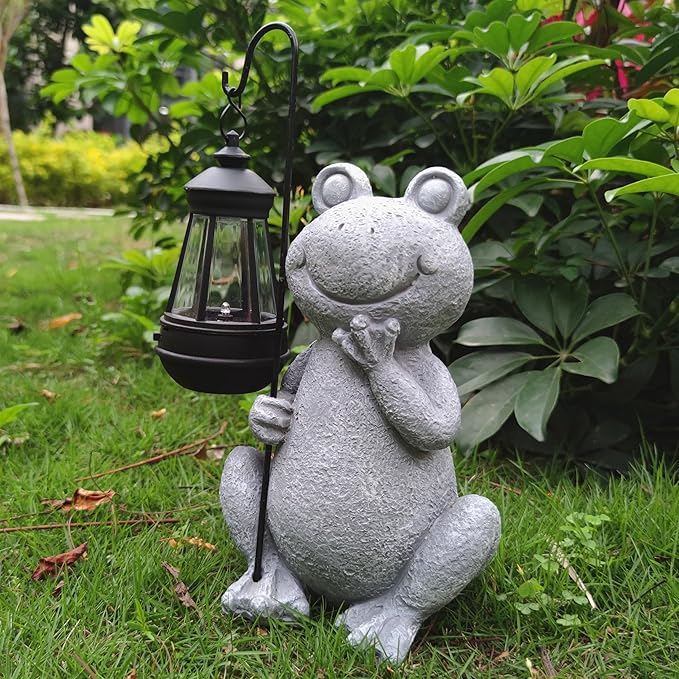 Frog Solar Garden Statues,Resin Frog Figurine Decorations with Solar Lights Lantern, Outdoor Figurines Lawn Garden | Lumora