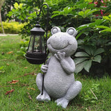Frog Solar Garden Statues,Resin Frog Figurine Decorations with Solar Lights Lantern, Outdoor Figurines Lawn Garden | Lumora