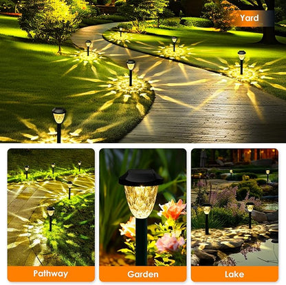GIGALUMI 10 Pack Solar Lights Outdoor, Solar Pathway Lights with Great Pattern, Waterproof Auto On/Off Solar Powered Light for Outside Yard Garden Walkway Driveway Lawn Pathway