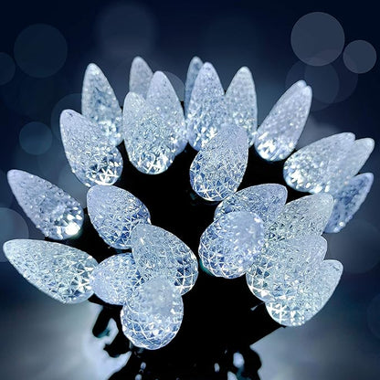 Christmas C6 Bulbs Light String 50 LED White Strawberry Xmas Tree Outdoor Indoor Waterproof Decoration Plug in 18 Feet Used for Patio Party Festive Courtyard Home (Cold White)