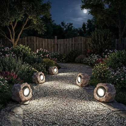 Solar Rock Lights Outdoor Garden Waterproof - Super Bright LED Solar Spotlights, Solar Powered Landscape Path Decorative Garden Stone Lights for Pathway, Walkway, Yard, Patio (2 Pack)