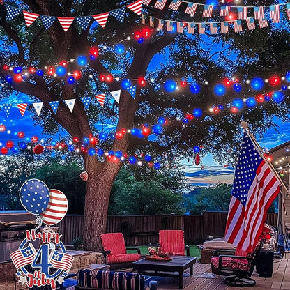 Hopolon Red White and Blue String Lights, 33 FT 100 LED Connectable 4th of July Patriotic Twinkle Lights with Remote,8 Modes Plug in Independence Day Light for Home Party Holiday Tree Xmas Decoration