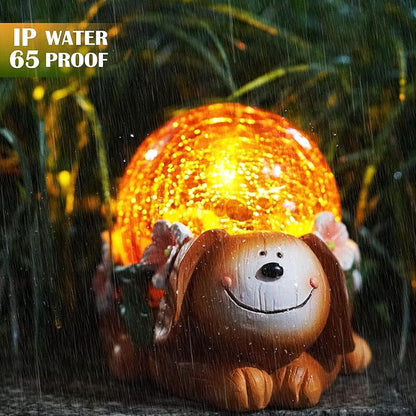 SunKite Puppy Dog Outdoor Statues Solar Garden Lights Resin Animal Figurine Garden Decorations for Patio Yard Lawn Ornament Housewarming Birthday Gift for Mom