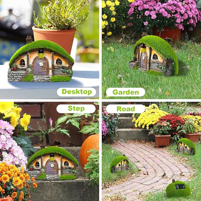 Garden Statue and Fairy House with Solar Lights – Resin Outdoor Figurine Lights, Cottage Yard Decor for Porch & Lawn | Lumora