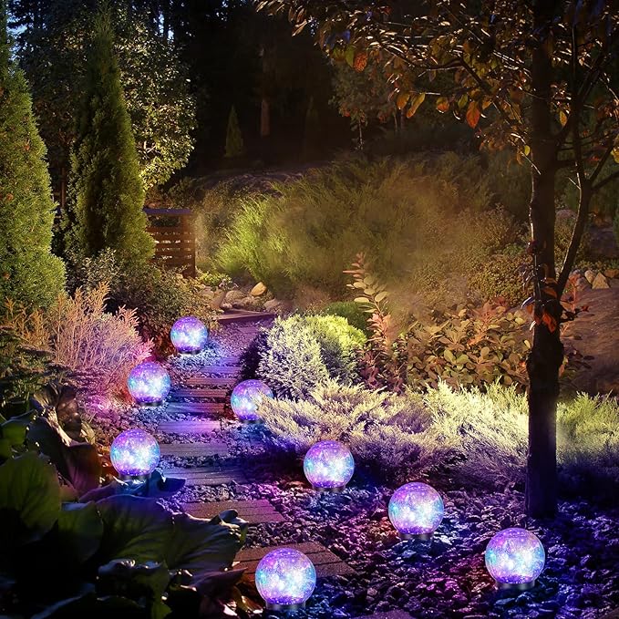 Tuanse 4 Pcs Solar Lights Decorative, Cracked Glass Ball Solar Globe Lights, LED Colored Garden Globes Outdoor for Yard Waterproof Back Yard Landscaping Flower Bed Patio Lawn (Multicolor,4.7 in)