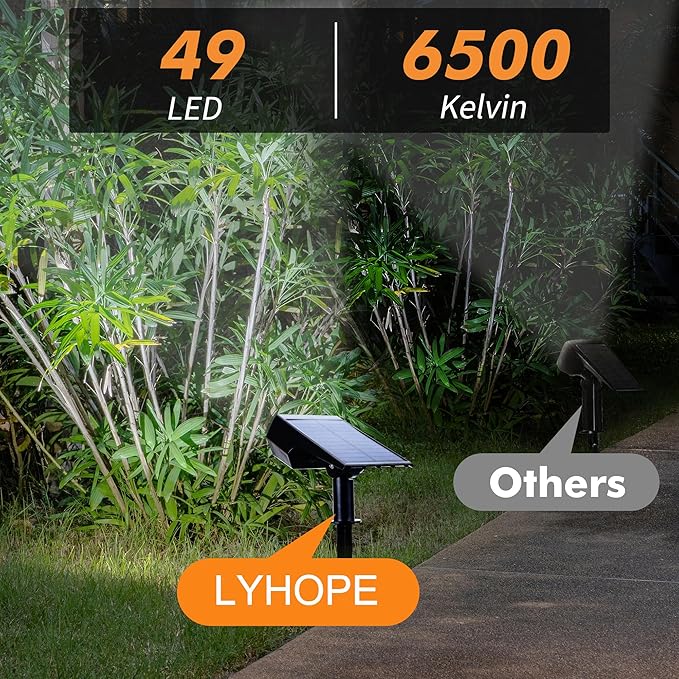 LYHOPE Solar Spot Light Outdoor, 49 LED Lights for Outside, 2 Modes Solar Powered Spotlights, Waterproof Pathway | Lumora