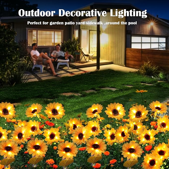 Solar Garden Lights - Solar Flower Lights 12 Sunflower 60 LED Solar Stake Lights Outdoor Waterproof for Garden,Yard, Lawn,Pathway,Patio,Backyard,Gifts for Mom(2 Pack)