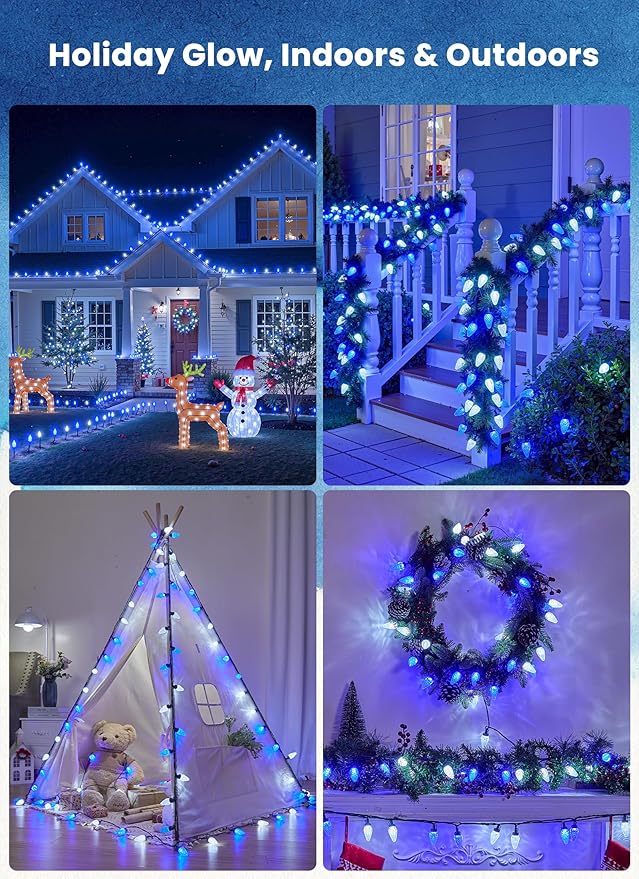C9 LED Christmas Lights Outdoor, 81 Feet 100 LED String Lights with Timer & 8 Light Mode, Waterproof Connectable | Lumora
