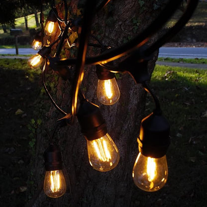 48 Foot E26 Commercial LED S14 Double Filament Outdoor String Lights with 15 Suspended Sockets and S14 LED Clear 1.5 Watt Bulbs for Weatherproof Heavy Duty Vintage Outside Lighting