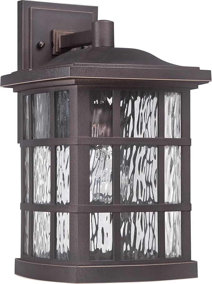 Quoizel Stonington Outdoor Wall Lantern, Coastal Armour 15.5 Inch 1-Light Palladian Bronze Vintage Wall Sconce, Clear Water Glass, 100W, Decorative Outside Lights for Patio, Porch, Garage or Yard