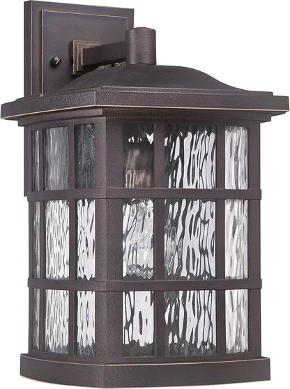 Quoizel Stonington Outdoor Wall Lantern, Coastal Armour 15.5 Inch 1-Light Palladian Bronze Vintage Wall Sconce, Clear Water Glass, 100W, Decorative Outside Lights for Patio, Porch, Garage or Yard