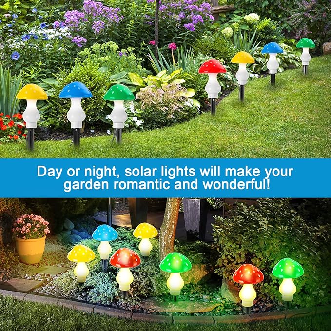 Reginary 12 Pcs Outdoor Lamp Solar Mushroom Light up Garden Mushroom Lights 8 Modes Waterproof Lamp Outside Decor for Holiday Yard Patio Pathway Lawn Ornament(Multicolored,Classic)