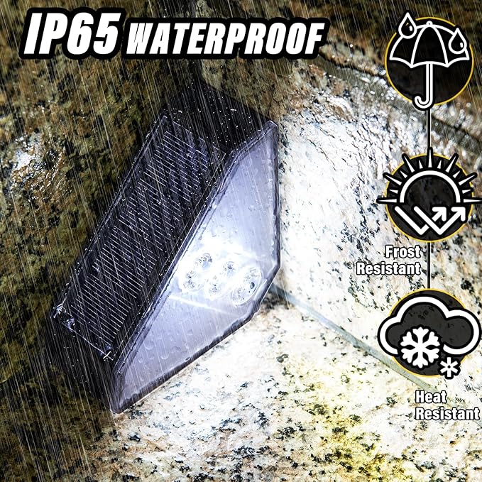 ROSHWEY Solar Stair Lights Outdoor Waterproof, 12 Pack Solar Powered Step Lights for Outside, Triangle Deck Step Light, Outdoor Decor Lighting for Front Porch, Backyard, Patio, Cool White