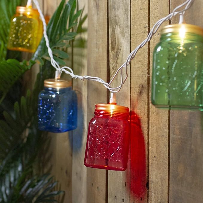 Northlight Mini Mason Jar Patio Light Set - Multi-Color - 7.5' White Wire - 10ct