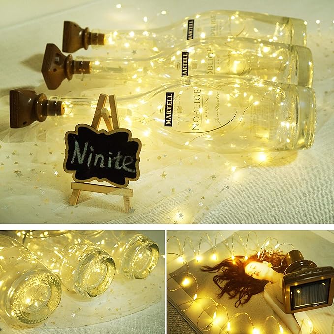 Square 8 Pack Solar Powered Wine Bottle Lights, 20 LED Waterproof Copper Cork Lights for Wedding, Christmas | Lumora