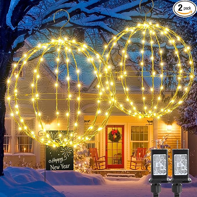 Joomer 2 Pack Christmas Ball Lights, 13IN & 11IN Foldable Metal Sphere Light, Connectable - Outdoor String Light | Lumora
