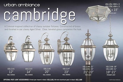 Urban Ambiance Luxury Colonial Outdoor Wall Light, Large Size: 20" H x 10.5" W, with Tudor Style Elements, Versatile Design, Classy Aged Silver Finish and Beveled Glass, UQL1145