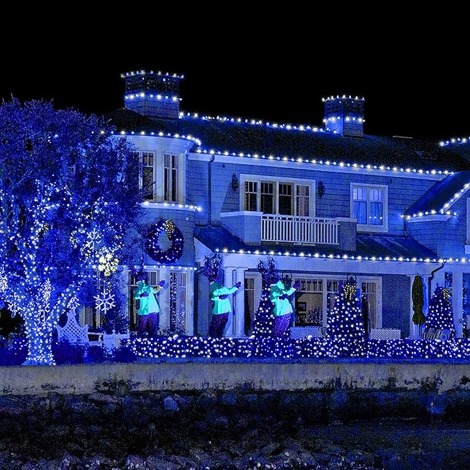 weillsnow Outdoor Christmas Decoration,66 FT 200 LED String Lights with Timer Memory Function,Plug in Waterproof Fairy Lights for Indoor Outdoor Home Room Garden Christmas Party Decor(Blue&White)