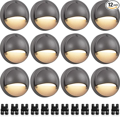 SUNVIE 12 Pack Low Voltage Deck Lights 5W LED Landscape Step Stair Lights Outdoor with Fastlock2 Wire Connector 3000K 12-24V Accent Lighting for Garden Post Fence 3.2FT ETL Listed Cord