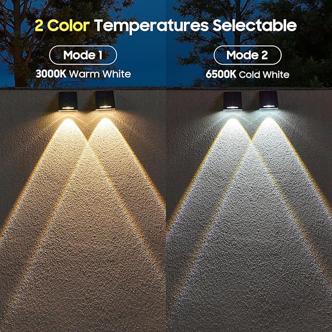 LETMY Solar Fence Lights Outdoor 12 Pack - Brighter Focused Lens, Cold White & Warm Light Fence Solar Lights Outdoor Waterproof, Auto ON/Off Deck Lighting for Wall, Patio, Backyard, Step, Railing