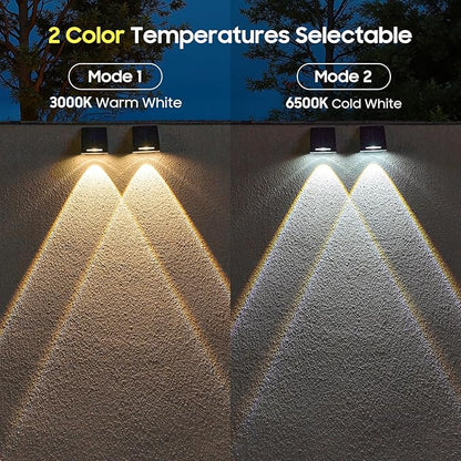 LETMY Solar Fence Lights Outdoor 8 Pack - Brighter Focused Lens, Cold White & Warm Light Fence Solar Lights Outdoor Waterproof, Auto ON/Off Deck Lighting for Wall, Patio, Backyard, Step, Railing