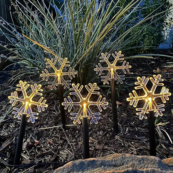 FUCHSUN 5 Pack Solar Garden Lights Outdoor, Pathway Backyard Walkway Lights Solar Powered Waterproof, LED Yard Decorative for Patio Path Landscape Outside (Snowflakes)