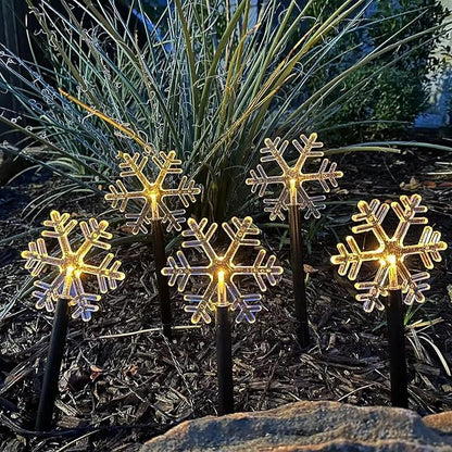 FUCHSUN 5 Pack Solar Garden Lights Outdoor, Pathway Backyard Walkway Lights Solar Powered Waterproof, LED Yard Decorative for Patio Path Landscape Outside (Snowflakes)