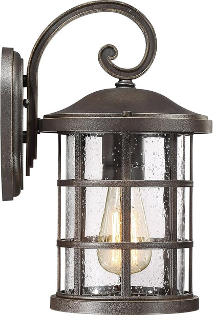 Quoizel Crusade Outdoor Wall Lantern, Coastal Armour 14.25 Inch 1-Light Palladian Bronze Wall Sconce, Clear Seeded Glass, 100W Exterior Wall Lantern Fixture, Outside Lights for Patio, Porch or Garage