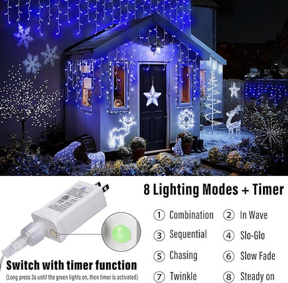 Joomer Christmas Icicle Lights - 19FT Outdoor String Lights Waterproof, 8 Modes Timer Connectable Plug-in String Light for Christmas Party, Eaves, Roofs, Xmas Decorations (Blue)