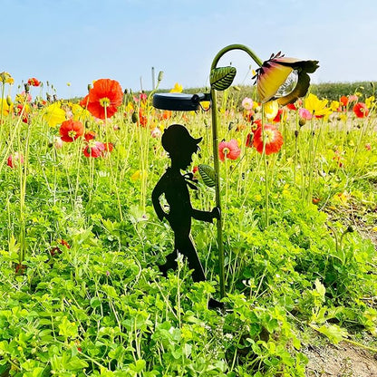 Solar Garden Lights 2 Pack, Boy Girl Silhouettes LED Landscape Lights, Metal Outdoor Decorative for Garden, Landscape, Path, Yard, Patio, Driveway