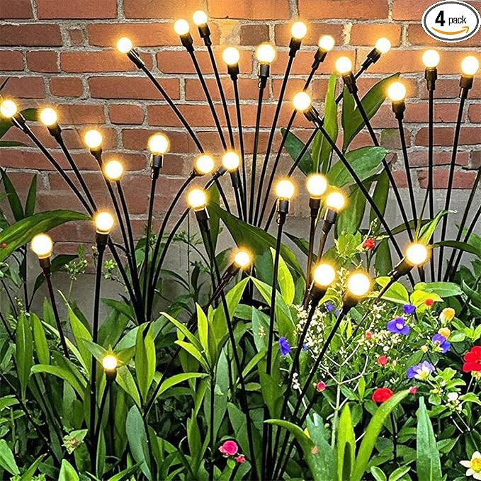 YAKii Solar Garden Lights Outdoor Waterproof, 4 Packs 32LED Firefly Swaying Light,Upgraded Outdoor Decor Lights for Yard Patio Pathway Lawn, Unique Gifts for Women Christmas Decoration,Warm White