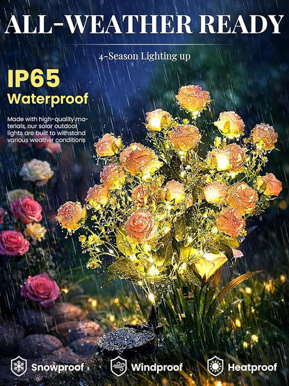 GIGALUMI Solar Lights Outdoor for Garden Decor, 4 Pack Solar Flower Lights Waterproof, 2 Lighting Modes 28 Rose Flowers for Pathway,Yard, Patio Decoration, Gardening Gifts for Women (Pink)