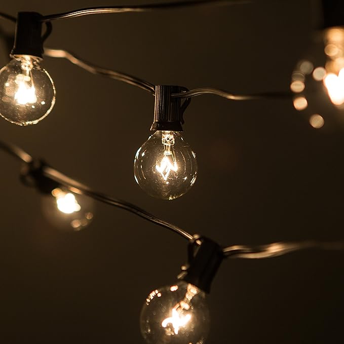 Hometown Evolution, Inc. 25’ G40 Globe String Lights Set with G40 Clear Bulbs and Black Wire (+ 1 Free Spare) for | Lumora