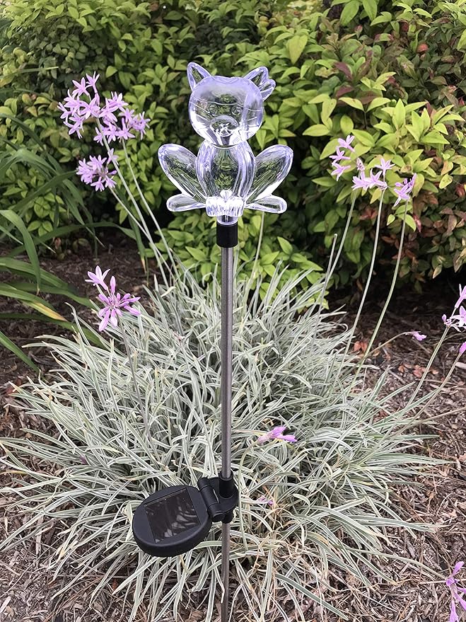 Set of 1 Solar Garden Stake Lights with Color Changing LED or Regular White LED Landscape Path Lights (1 Piece) (Cat)