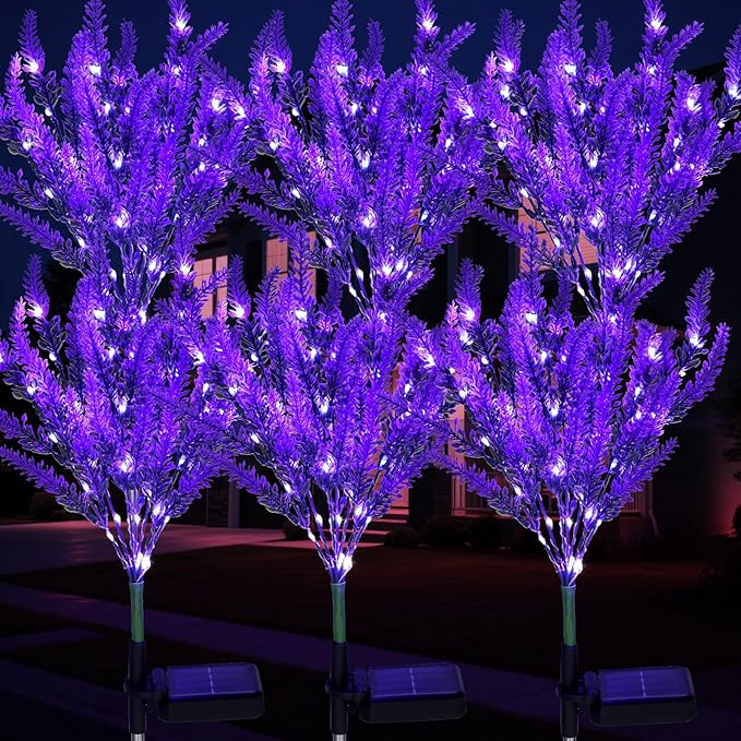 6 Pack Lavender Solar Garden Lights – Outdoor Waterproof Solar Flowers with LED, Solar Powered Garden Décor for Pathway, Yard, Patio, Lawn, Halloween & Seasonal Decoratio