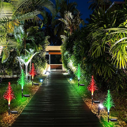 Baquler 2 Pcs Solar Christmas Tree Garden Stake Lights Outdoor Christmas Tree Lighted Yard Decorations Multicolor LED Solar Stakes for Pathway Lawn Patio Xmas Ornament (Moon Star)