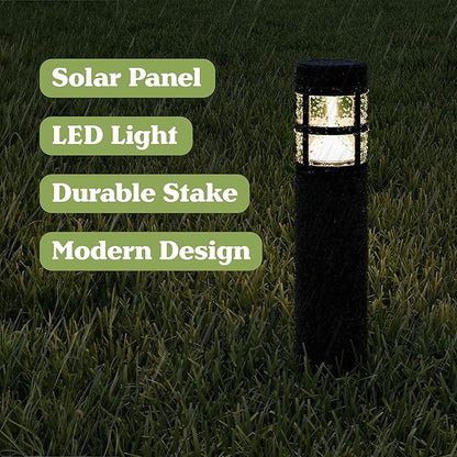 Solar Path Bollard Lights, Set of 8-15.4” Outdoor Stake Lighting for Garden, Landscape, Yard, Patio, Deck, Driveway, Walkway by Pure Garden (Black)