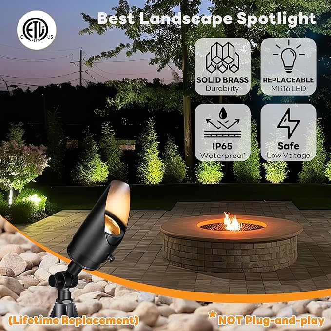 Gardenreet Brass Landscape Lighting Black, Low Voltage Spotlights Outdoor, 12V LED Wired Uplights, Waterproof Spot | Lumora