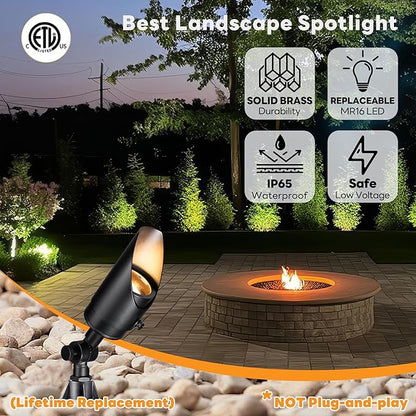 Gardenreet Brass Landscape Lighting Black, Low Voltage Spotlights Outdoor, 12V LED Wired Uplights, Waterproof Spot Lights for Outside Trees Without MR16 Bulb (4 Pack)
