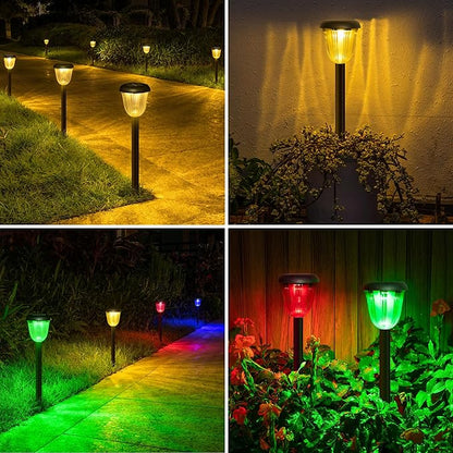 Waterproof Solar Pathway Lights Outdoor - 8 Pack Landscape Light Solar Powered 2 Lighting Modes RGBW, Auto On/Off Garden Lights for Outside, Yard, Patio Walkway Driveway