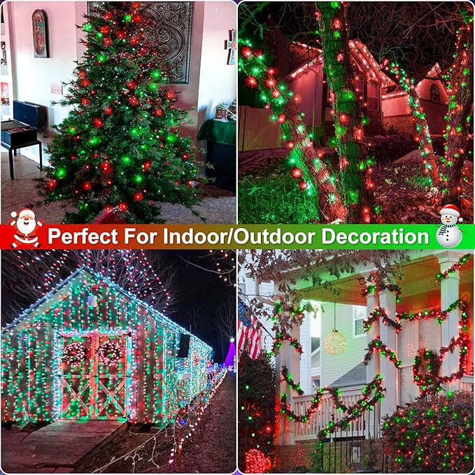 Christmas Lights, 66FT 200 LED Christmas Tree Lights with 8 Modes Waterproof, Plug in Extendable Green Wire Xmas Decorations Light for Indoor House Yard Party Holiday Decor, Red and Green