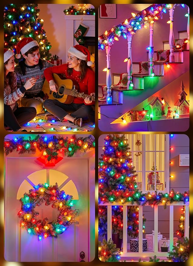 Minetom C9 Christmas String Lights, 100 Ft Multicolor C9 Outdoor Christmas Lights with 100 Strawberry Led Bulbs, Connectable UL Certified for Outdoor Indoor Roofline Holiday Backyard Xmas Decor