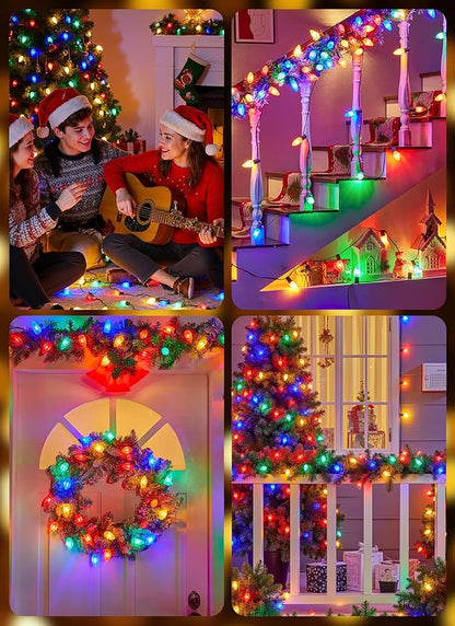 Minetom C9 Christmas String Lights, 100 Ft Multicolor C9 Outdoor Christmas Lights with 100 Strawberry Led Bulbs, Connectable UL Certified for Outdoor Indoor Roofline Holiday Backyard Xmas Decor